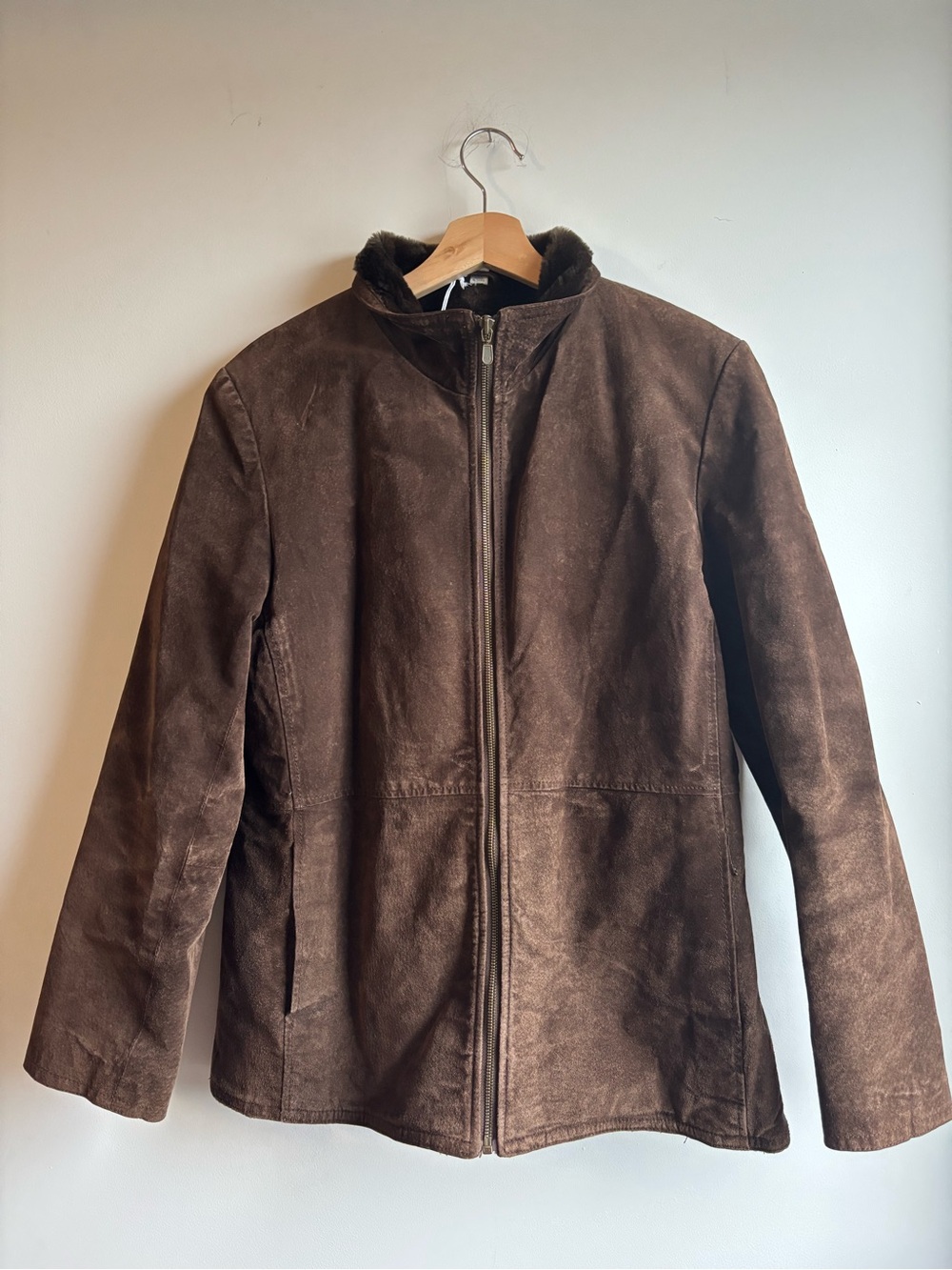 Brown Suede Jacket with Plush Collar